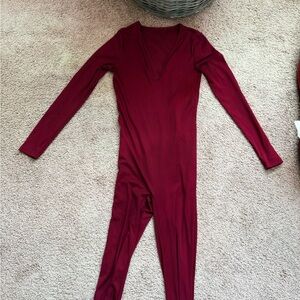 Burgundy Long Sleeve Jumpsuit